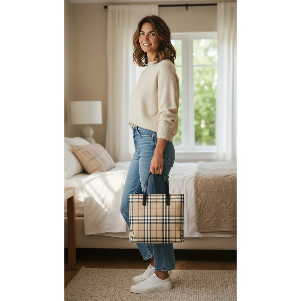 Burberry Nova Check Coated Canvas Small Tote Bag